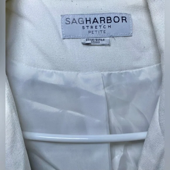 Vintage White Sag Harbor Women’s Stretch Zip Up Blazer Jacket Petite L/XL - Picture 2 of 4